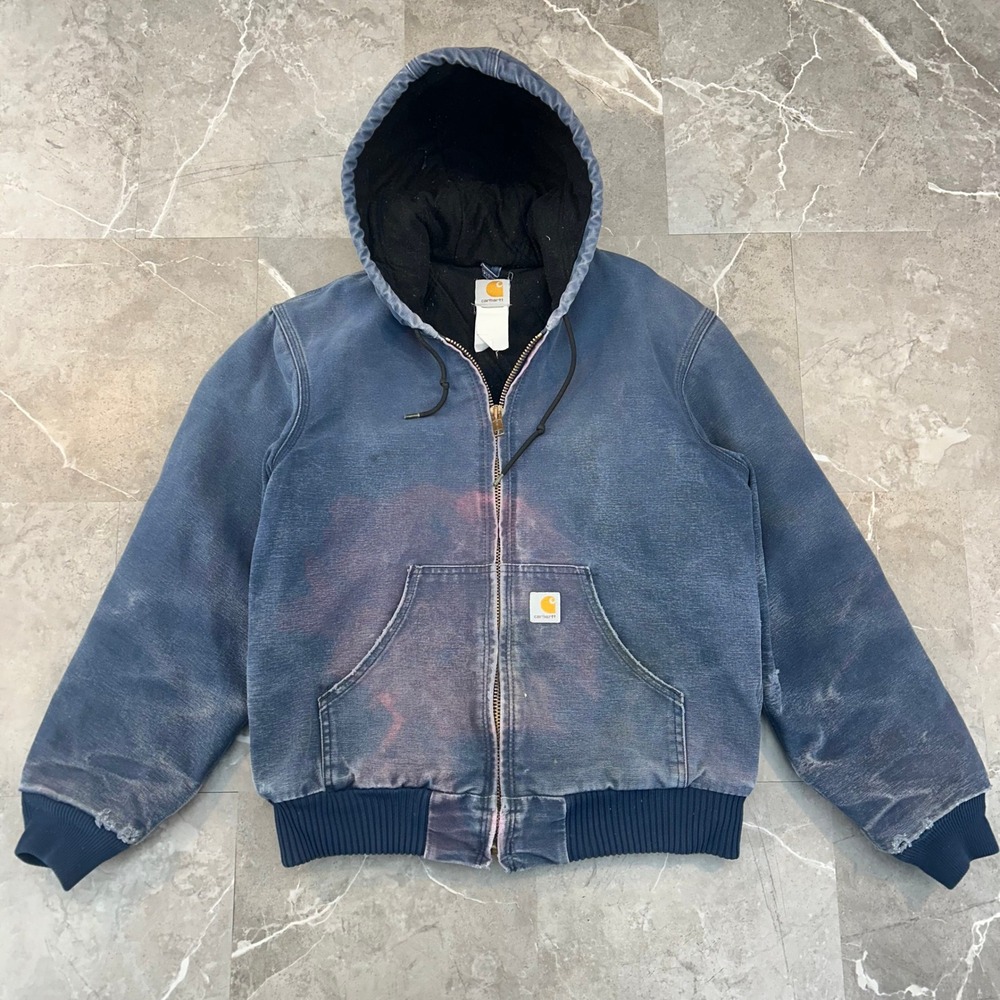 Vintage Carhartt Jacket Mens Small J140 NVY Distressed Faded Workwear Coat Blue